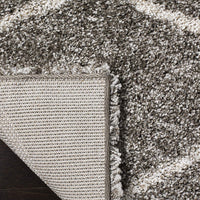 Moroccan Pattern Grey Ivory Plush Shag Area Rug