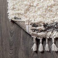 Mercer Plush Tassel Moroccan Tribal Geometric Trellis Area Rugs, Cream/Grey