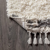 Mercer Plush Tassel Moroccan Tribal Geometric Trellis Area Rugs, Cream/Grey
