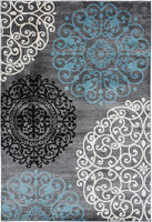 Gray Blue Large Floral Area Rug
