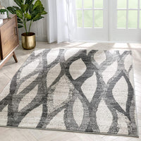 Pamplona Ivory & Grey Wavy Lines Abstract Geometric Pattern Area Rug
