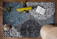 Gray Blue Large Floral Area Rug