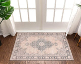 Mareva Machine Washable Burgundy Red Vintage Oriental Medallion Area Rug