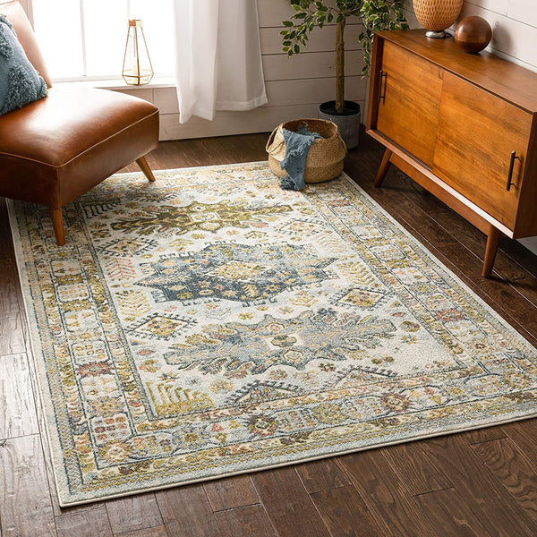 Novalie Ivory Patchwork Bohemian Medallion Pattern Area Rug