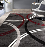 Contemporary Circles Pattern Red Gray Soft Area Rugs