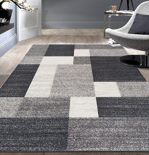 Box Pattern Gray/Grey Area Rug Non-Slip Non Skid