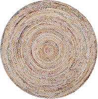 Handmade Boho Braided Jute Cotton Area Rug, Beige / Multi