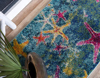 Coastal Modern Bright Colors Starfish Soft Area Rug, Navy Blue/Teal