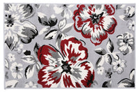 Gray/Grey Red White Floral Area Rugs
