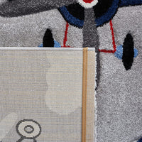 Carousel Kids Collection  Airplane Hot Air Balloon Non-Shedding Area Rug Light Grey/Red