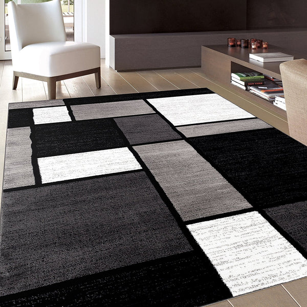 Box Pattern Gray/Grey Black White Area Rug