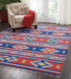 Tribal Cotton Area Rug Blue Red