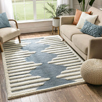 Bellagio Luna Tribal Moroccan Diamond Pattern Blue High-Low Flat-WeaveArea Rug