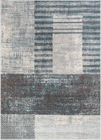 Loket Grey Modern Geometric Boxes & Stripes Pattern area Rug