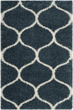 Moroccan Pattern Slate Blue Ivory Plush Shag Area Rug