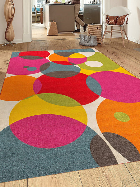 Vibrant Circle Area Rug Non-Slip/ No Skid
