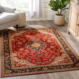 Eugene Red Oriental Medallion Non-Slip Rubber Backed Runner Rug