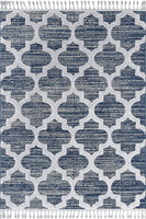 Vera Navy Blue Grey | Moroccan Lattice High-Lo Textured | Area Rug