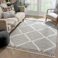 Celina Grey Moroccan Shag Diamond Trellis Pattern Area Rug