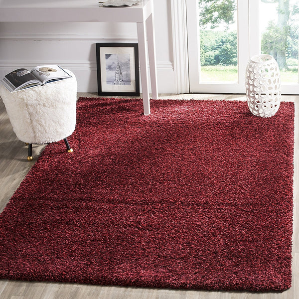 Cozy Soft Thick Maroon Shag Area Rug 2-inch Pile Height
