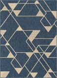 Prosa Blue & Beige Indoor/Outdoor Flat Weave Pile Geometric Triangles Pattern Area Rug