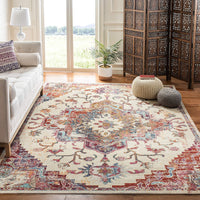 Oriental Medallion Distressed Area Rug, Light Blue / Burgundy