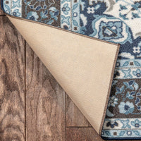 Eugene Blue Oriental Medallion Non-Slip Rubber Backed Area Rug