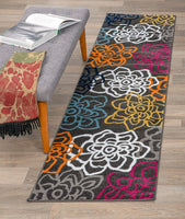 Floral Multi-color Grey Area Rug