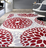 Floral Gray/Grey Red Area Rug