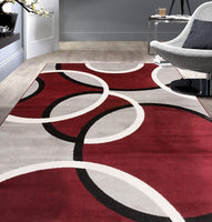Contemporary Abstract Circles Soft Burgundy Red Gray Area Rug