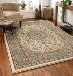 Sultan Medallion Ivory / Blue Oriental Area Rug Persian Floral