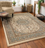 Sultan Medallion Ivory / Blue Oriental Area Rug Persian Floral