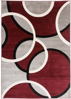 Contemporary Abstract Circles Soft Burgundy Red Gray Area Rug