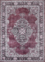 Mareva Machine Washable Burgundy Red Vintage Oriental Medallion Area Rug