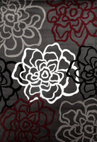 Floral Gray/Grey Red White Area Rug