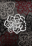 Floral Gray/Grey Red White Area Rug