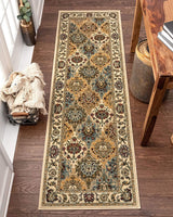Persian Oriental Panel Runner Rug Ivory Multicolor