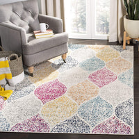 Geometric Trellis Distressed Cream/Yellow  Soft Area Rug