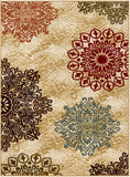 Modern Floral Non-Skid (Non-Slip) Low Profile Pile Rubber Backing Indoor Area Rugs Beige