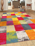 Modern Checks Multi-color Area Rug Non-Slip/ No Skid