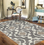 Trellis Gray/Grey Cream Shag Area Rug