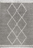 Mercer Plush Tassel Moroccan Tribal Geometric Trellis Area Rugs, Denim Blue/Cream