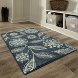 Maples Floral Non Skid Washable Persian Blue Area Rug