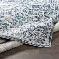 Vintage Navy Blue Gray White Area Rug