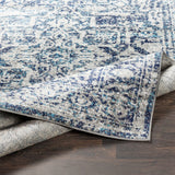 Vintage Navy Blue Gray White Area Rug