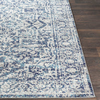 Vintage Navy Blue Gray White Area Rug