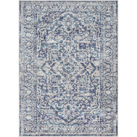 Vintage Navy Blue Gray White Area Rug