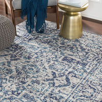 Vintage Navy Blue Gray White Area Rug