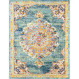 Vintage Medallion Teal Orange Multi-color Area Rug