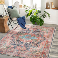 Traditional Medallion Machine Washable Area Soft Rug